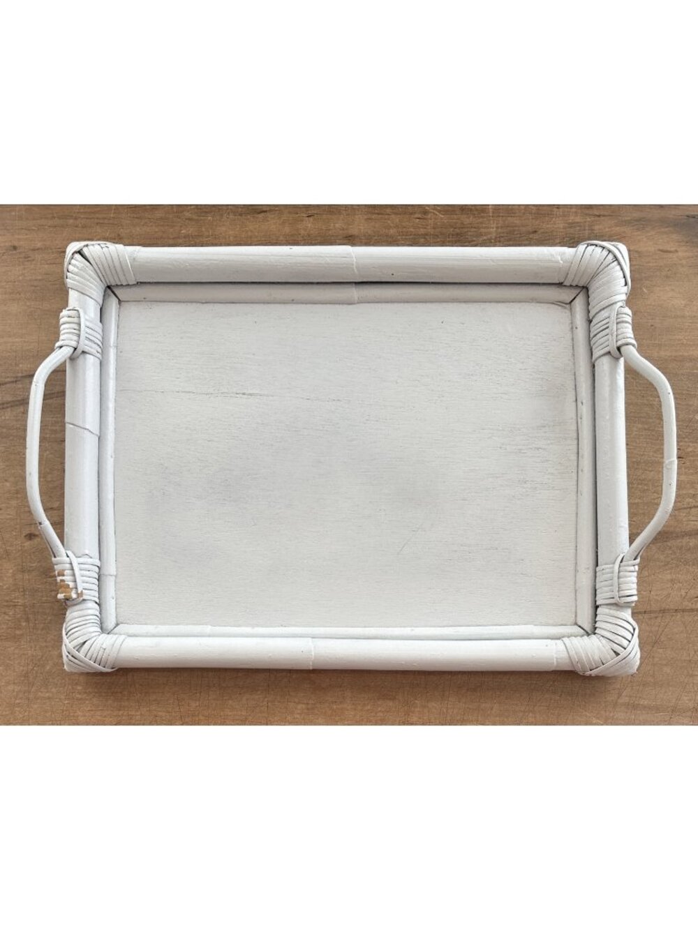 Vintage Bamboo Serving Tray White Painted Cottagecore 80s Beach House